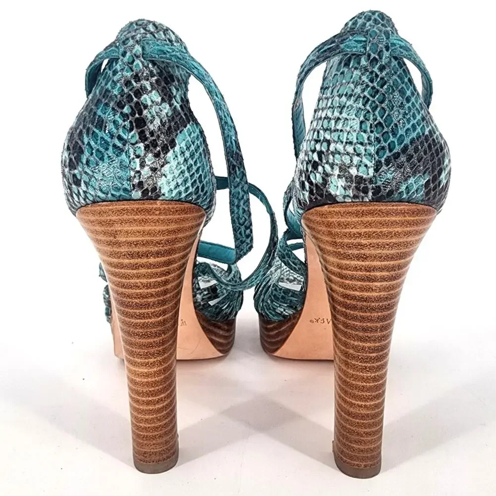White House Black Market Emilia Teal Snakeskin Platform Sandals Women's Size 10M - Picture 4 of 12